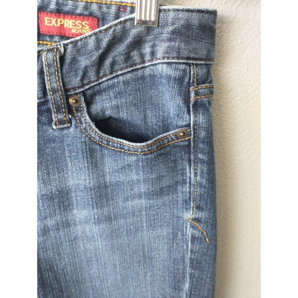 Express Skinny Jeans Women’s Size 0 Blue Medium Wash Embroidered Pockets - Picture 3 of 8